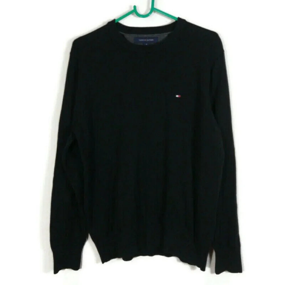 Tommy Hilfiger Men's Rib Knit Pullover 100% Cotton Sweater Black Size M - Picture 1 of 6